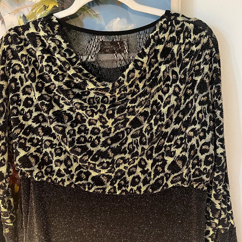 Vintage Metallic animal longline tunic mini dress holiday evening top